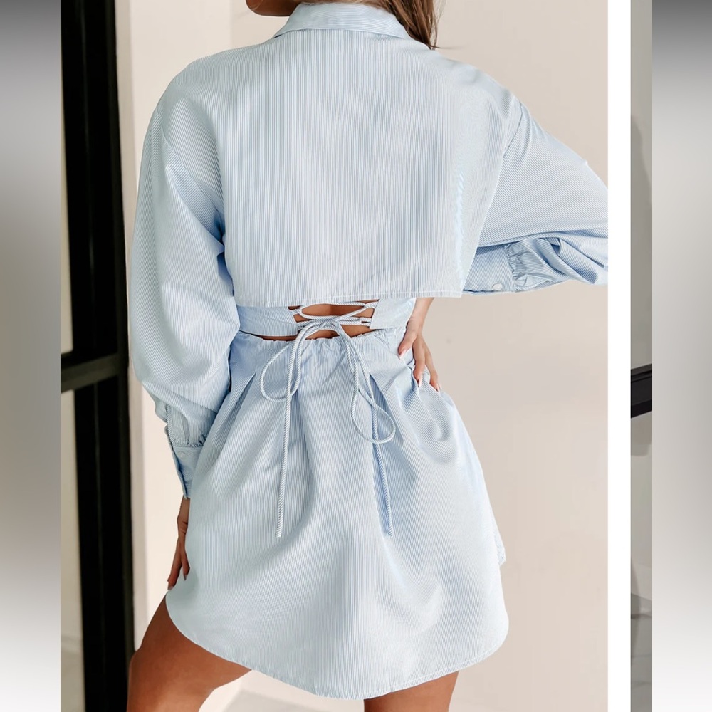Bershka Light Blue Long Sleeve Dress - Picture 3 of 8